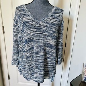 Michael Stars Womens Medium Sweater Top Pullover Blue White Knit Cotton Blend M